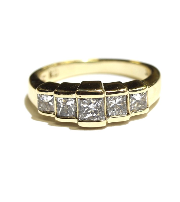 14k yellow gold .90ct princess diamond anniversary wedding band ring 4.4g 4.5