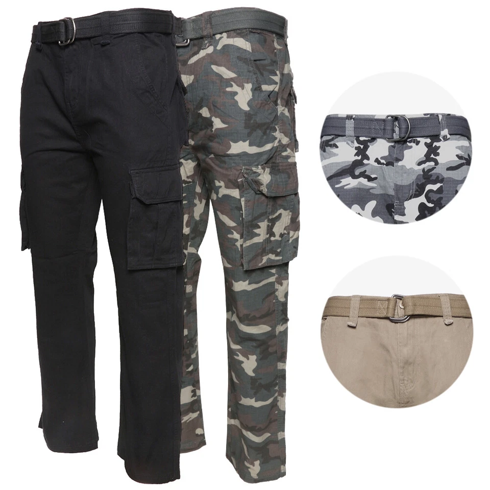 Pantalones Camuflados Carga Para Hombre Botón Multi Bolsillo Ligeros Algodón Ejército Ajuste Regular