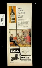 1961 Black & White Whiskey Bottle Scotch Vintage Print Ad 19207