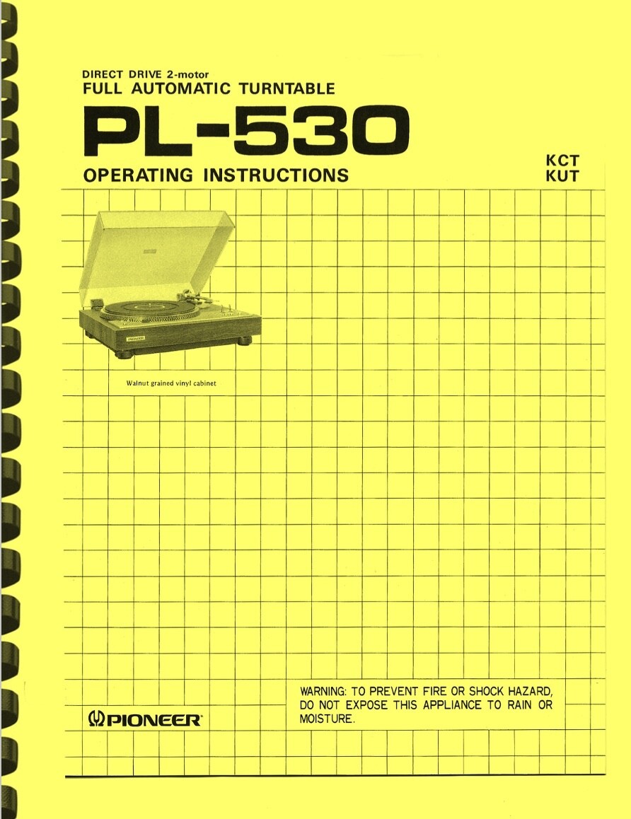 Pioneer PL-530 Turntable OWNER'S MANUAL and SERVICE MANUAL & Additional Service