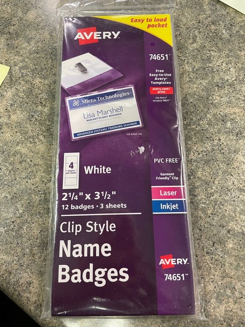 Avery Clip Style Name Badges 12 74651 for sale online | eBay