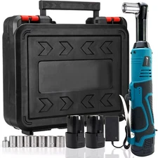 1/4&3/8'' Cordless Ratchet Right Angle Wrench Impact Power Tool 2 Battery 60NM