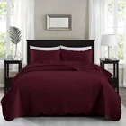 3 Piece Burgundy Quilted Bedspread Set Soft Reversible Coverlet Bed Throw Queen