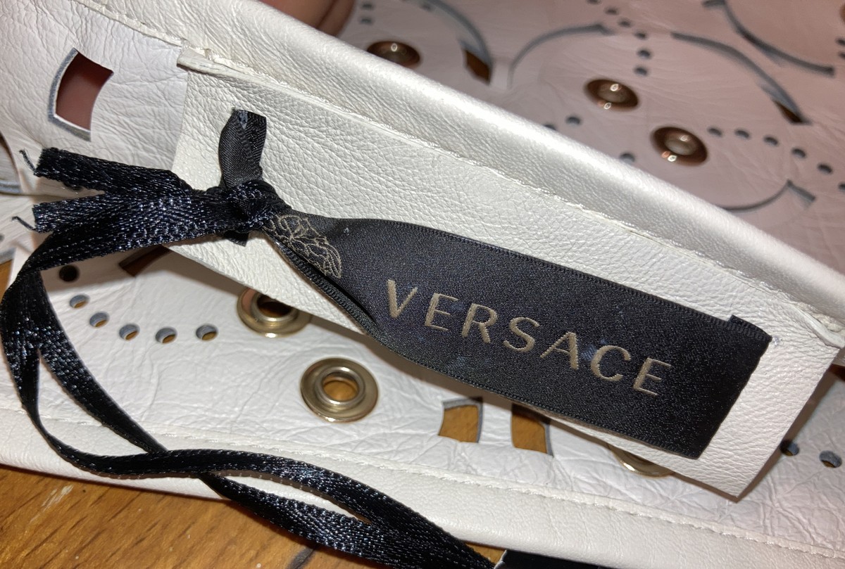 Retail $4325 Authentic NWT Versace White Leather Metal Women