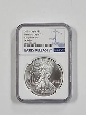 2021 AMERICAN SILVER EAGLE HERALDIC EAGLE T-1 NGC MS69 EARLY RELEASE TYPE ONE