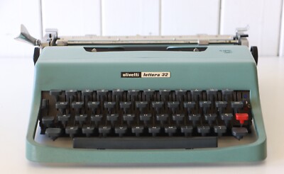 Vintage Blue Olivetti Lettera 32 Typewriter - Original Case