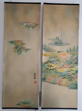 Three 12”x36” Japanese Obi sash pieces glued to canvas art frames wall decor