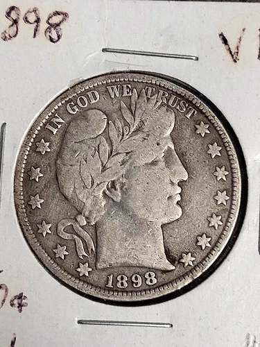 1898 BARBER HALF DOLLAR 50C VF ORIGINAL NOT CLEANED