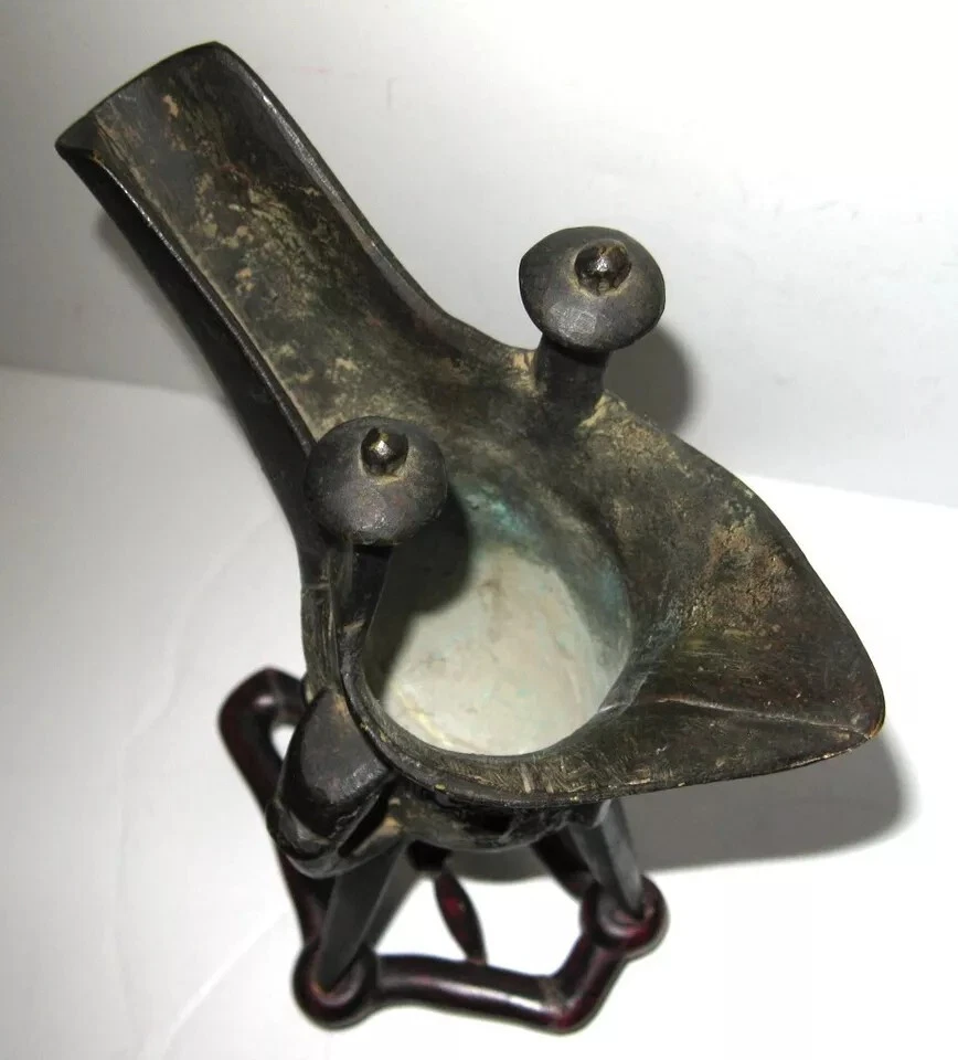 Recipiente de Jue de Libación Ritual de Bronce Arcaístico Dinastía Ming Fine Foto 2 de 4