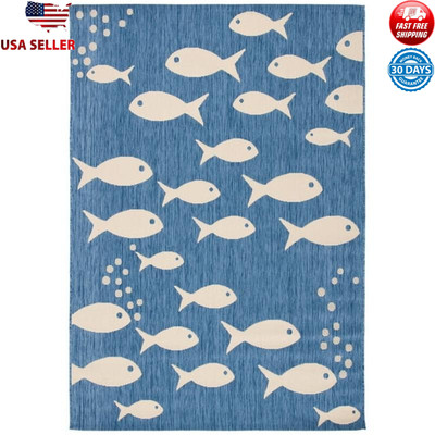 Indoor Outdoor Area Rug Fish Print Easy Care Water Resistant 4x5.7 Feet New