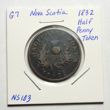 1832 Nova Scotia Half penny Token NS-1D3  G7