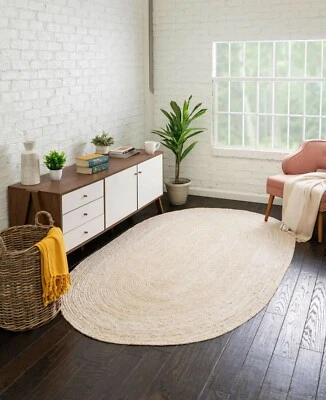 Tapis ovale 100 % jute naturel style tressé tapis réversible fait main - Photo 1/4