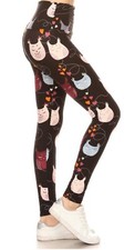 New Owls Multi Peachskin Leggings Full Length Yoga Waistband Plus Size 12-20