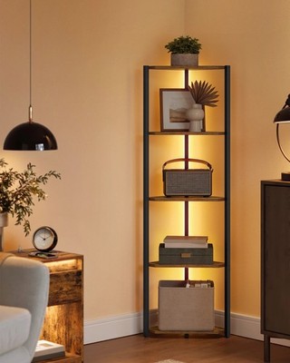 VASAGLE 5-stufiges Eckregal, Bücherregal mit verstellbaren LED-Leuchten, LBC590K02