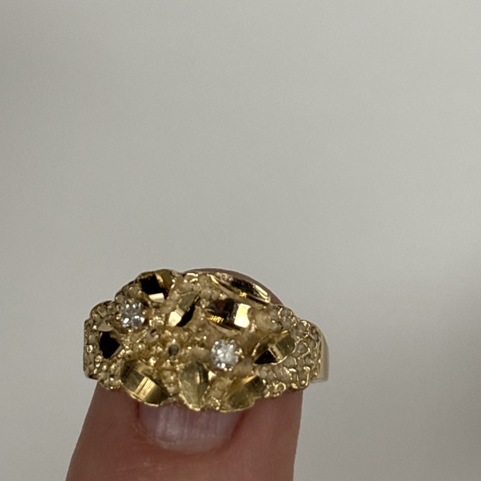 14k Solid Gold Diamond Nugget Ring - image 5