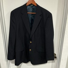 Jos A Bank 42R Navy Blue Blazer Jacket With 2 Gold Buttons, Single Vent, Wool