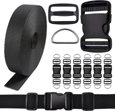 CooBigo 3/4 Inch Buckles Straps Set 6 Yards Black Nylon 