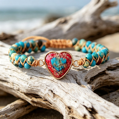 Turquoise Heart Stone Leather Wrap Bracelet Boho Western Jewelry For Women