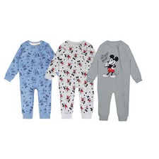 Character Kids Disney 3 Pack Sleepsuit Long Sleeve One Piece Jumpsuit Cotton