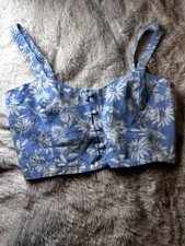 ZARA Blue Floral Crop Bustier Corset Top Size S Button Front
