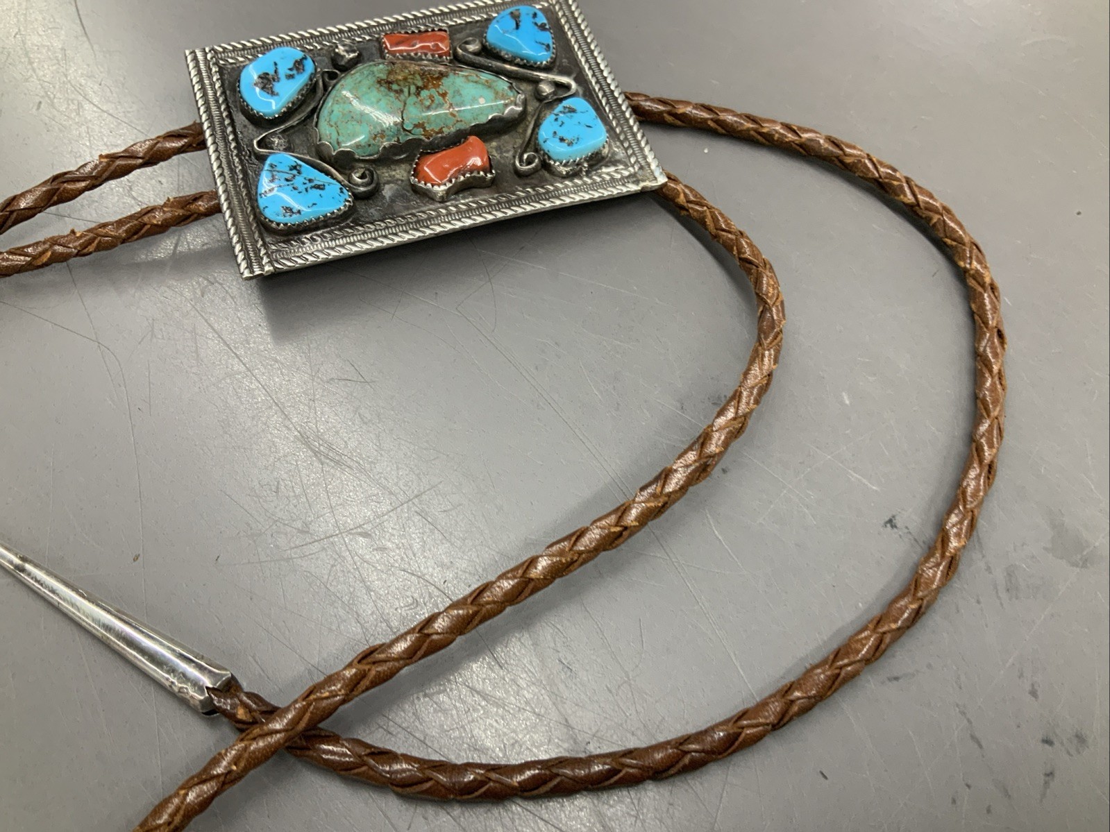 SOLID STERLING SILVER Bolo Tie Turquoise Old Pawn… - image 13