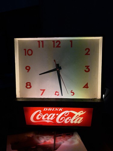 COCA-COLA Vintage Drink Fishtail Clock Synchron Brass Lights Up 1950’s- 1960’s