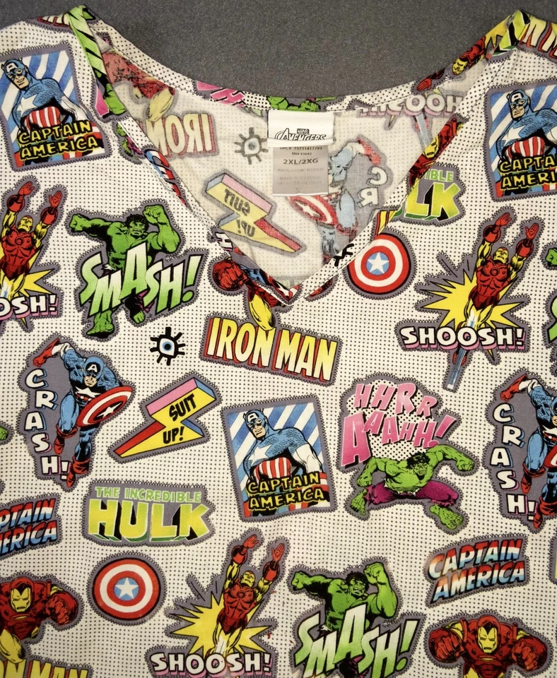 Ropa de trabajo Marvel Advengers para mujer talla XXL 2XL XXLarge cuello en V 100 % algodón Foto 2 de 4