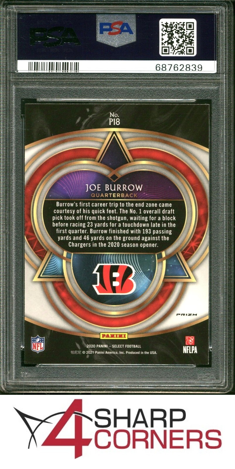 2020 PANINI SELECT PHENOMENON PRIZM #P18 JOE BURROW RC PSA 9 view 2