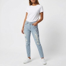 Ladies Skinny Floral Embroidered Ripped Jeans