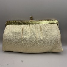 Vintage Ande Kiss Lock Clutch W/Chain Handle Gold Lame With Satin Lining