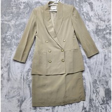 Vintage Hugo Buscati Milano Skirt Suit Womens 6 PETITE Tan Silk Double Breasted