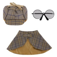 Haakong 3 Pcs Dog Costume Set Detective Cloak Hat and Glasses Medium, Brown