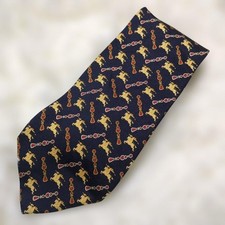 Burberrys Silk Tie Horse Logo Pattern All-Over Black Red Gold Used