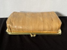 Vintage Lee Sands Genuine Eel Skin Makeup Clutch Purse With Mirror NEW