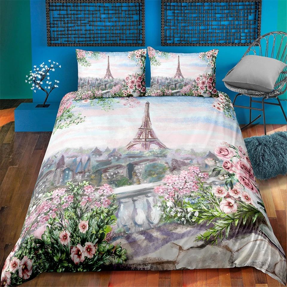 Ensemble housse de couette taie d'oreiller pour lit simple double king super king tour Eiffel - Photo 2/4