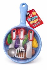 Plastic Cookware Playset with Utensils and Play Food, Multicolored, 15 Pieces