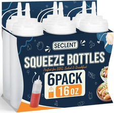 16 Oz Condiment Squeeze Bottles, Squirt Bottles for Sauces, Ketchup, Plastic Squ