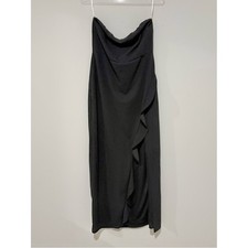 Lulus After Hours Strapless Ruffled Slit Maxi Dress HL1023 Black Size XL