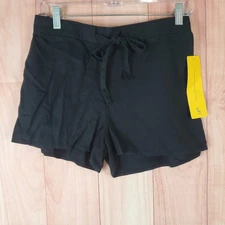 Lole Lyra Athletic Shorts Women Medium Black Linen Flat Front Drawstring Running