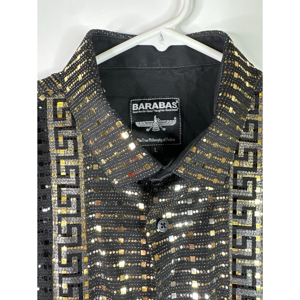 Barabas Long Sleeve 90s Look Sequin Button Down Mens Shirt Size L - Image 3 of 4