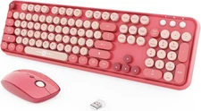 Wireless Keyboard and Mouse Combo, 2.4GHz Colorful 104 Keys-Rose Pink 