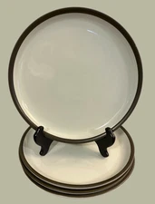 Set of 4 Denby Stoneware Dinner Plates 10.25" Dark Green Edge England Disc.