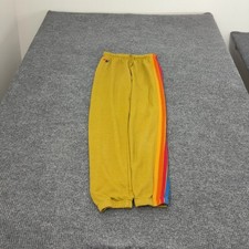 Aviator Nation Sweatpants Unisex S Yellow Cotton Rainbow Stripe Retro Loungewear