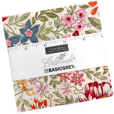 Moda FIELDRUSH Charm Pack, 100% Cotton 5-inch Precut Fabric Squares (42 pcs)