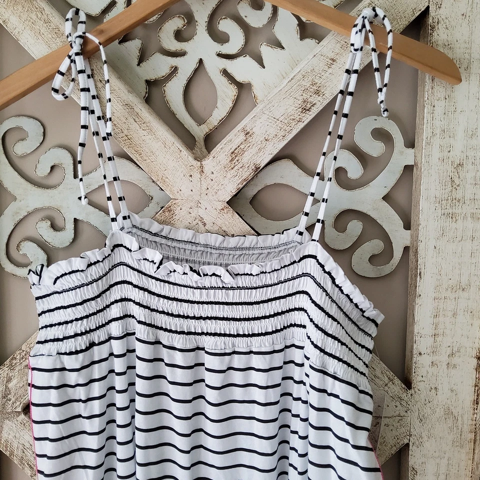 Pijama de mujer Tono con corbata de espagueti calado camisón ropa de dormir negro blanco Foto 3 de 4