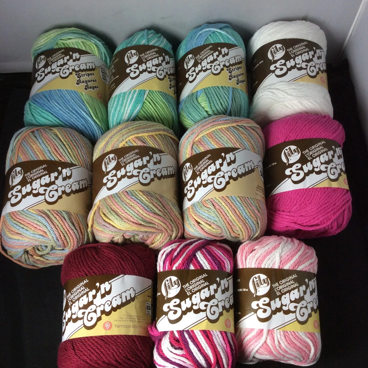 Lily Sugar'n Cream Cotton Yarn Lot of 11 Mixed Colors 2 Oz- 3 Oz Buttercream