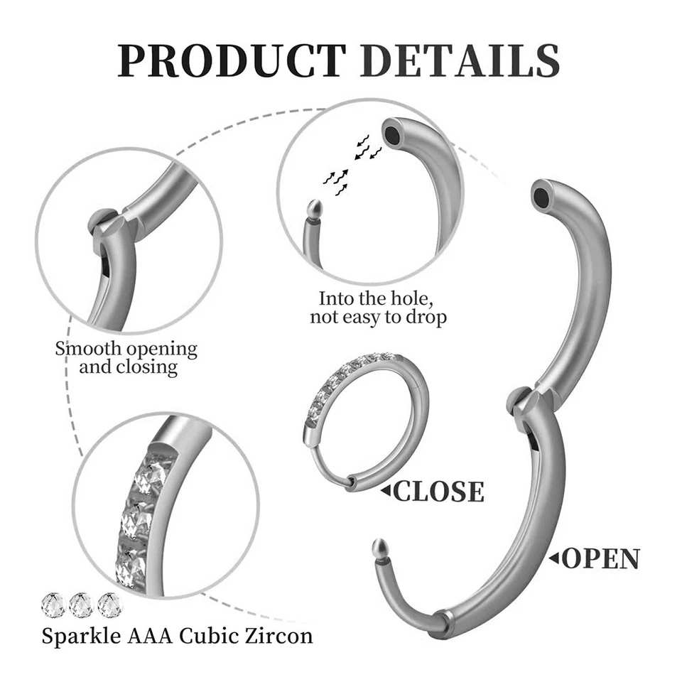 Titanium Huggie Hoop Earrings Cubic Zirconia Hoop Earrings Nickel Free - Image 4 of 4