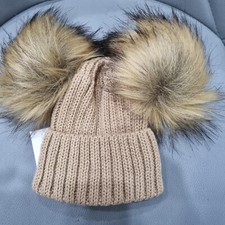 BABY COFFEE DOUBLE POM-POM HAT - 0-6MTHS