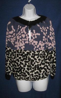 Diane vonFurstenberg MIKINO Boho Peasant Pleated Top Blouse, Size 2, COA Dots