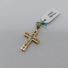 CIONDOLO CROCIFISSO-CROCE SACRA IN ORO GIALLO E BIANCO 18KT  1,4 GRAMMI (7841)